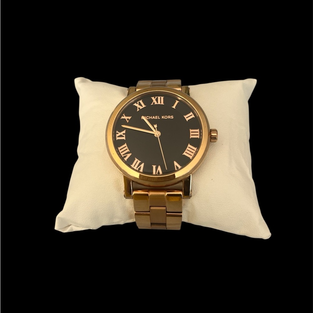 Michael Kors Rose Gold and Black Roman Numeral Watch